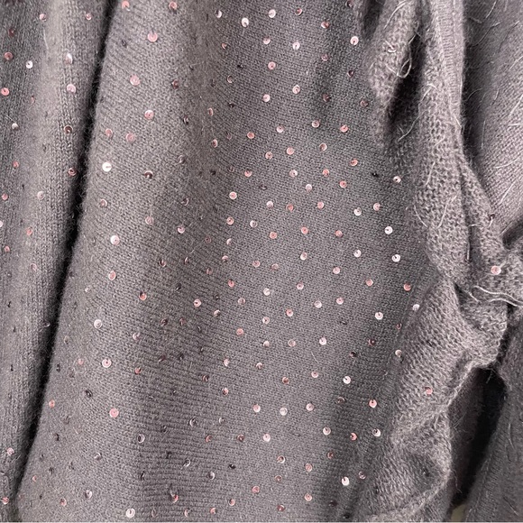 Jigsaw 100% Angora Fabric Brown Open Front Cardigan Sweater Sequins Ruffles Sz L - Picture 4 of 14